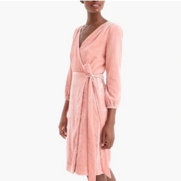 J. Crew Pink Blush Velvet Wrap Dress - Picture 2 of 6